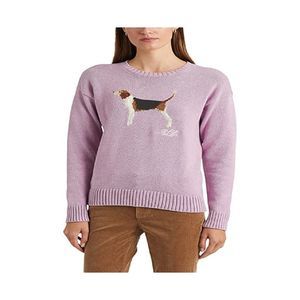 Ralph Lauren Women's Intarsia Knit Cotton Sweater Purple Size Large